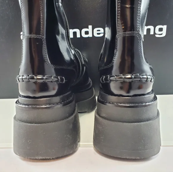NWT$995 Alexander Wang Carter Black Patent Leather Platform Tall Boots Sz 38 - Picture 14 of 16